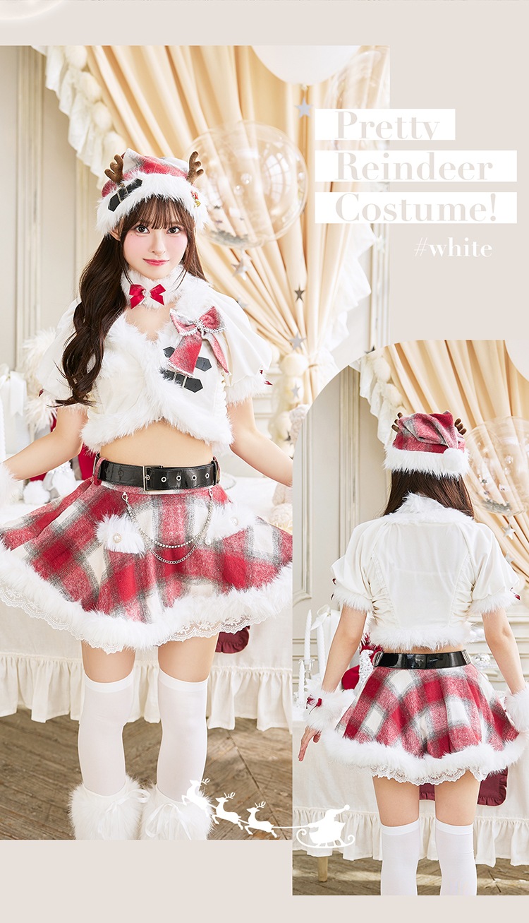 【即日発送】【中村里砂&藤咲凪着用】ロゼチェックビジューライントナカイ《クリスマスコスプレ11点セット》【Malymoon/マリームーン】【CS25051】