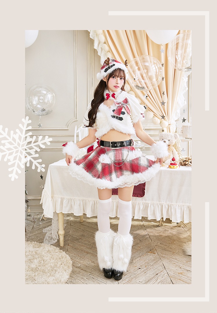 【即日発送】【中村里砂&藤咲凪着用】ロゼチェックビジューライントナカイ《クリスマスコスプレ11点セット》【Malymoon/マリームーン】【CS25051】