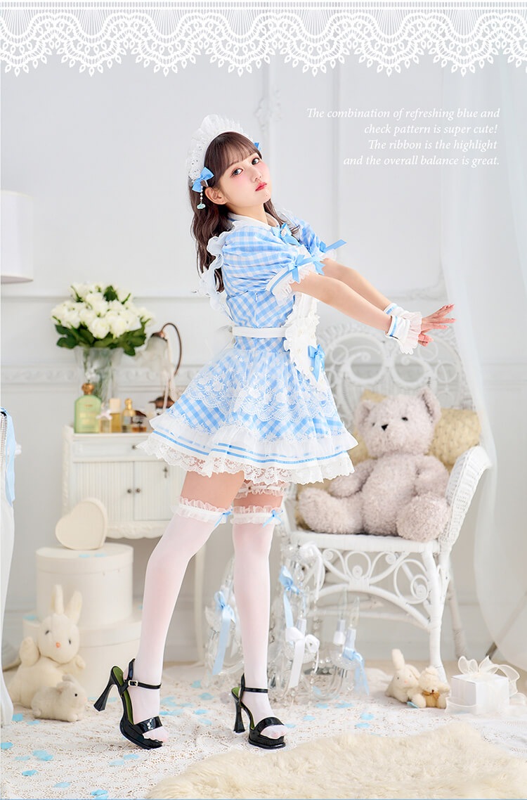 【即日発送】【佐藤ノア着用】ブルーチェックリボンドールメイド《ホワイトデーコスプレ12点セット》【Malymoon/マリームーン】【CS25161-2】