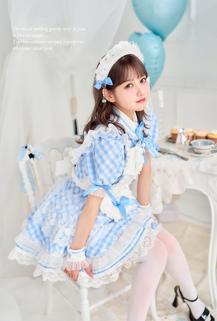 【即日発送】【佐藤ノア着用】ブルーチェックリボンドールメイド《ホワイトデーコスプレ12点セット》【Malymoon/マリームーン】【CS25161-2】