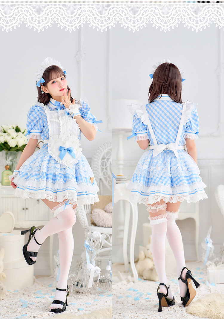 【即日発送】【佐藤ノア着用】ブルーチェックリボンドールメイド《ホワイトデーコスプレ12点セット》【Malymoon/マリームーン】【CS25161-2】