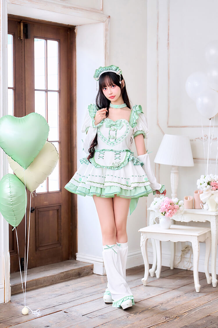 即日発送】ハートドロップギンガムメイド《ハロウィンコスプレ7点