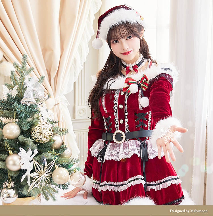 【即日発送】【藤咲凪着用】オフショルダープリンセスラインサンタ《クリスマスコスプレ7点セット》【Malymoon/マリームーン】【CS25055】