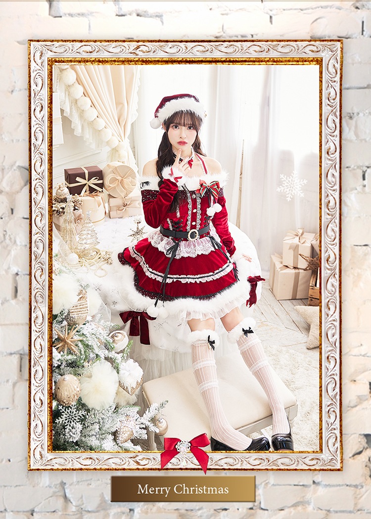 【即日発送】【藤咲凪着用】オフショルダープリンセスラインサンタ《クリスマスコスプレ7点セット》【Malymoon/マリームーン】【CS25055】