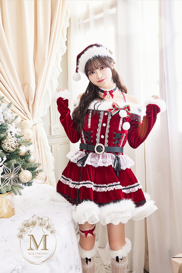 【即日発送】【藤咲凪着用】オフショルダープリンセスラインサンタ《クリスマスコスプレ7点セット》【Malymoon/マリームーン】【CS25055】