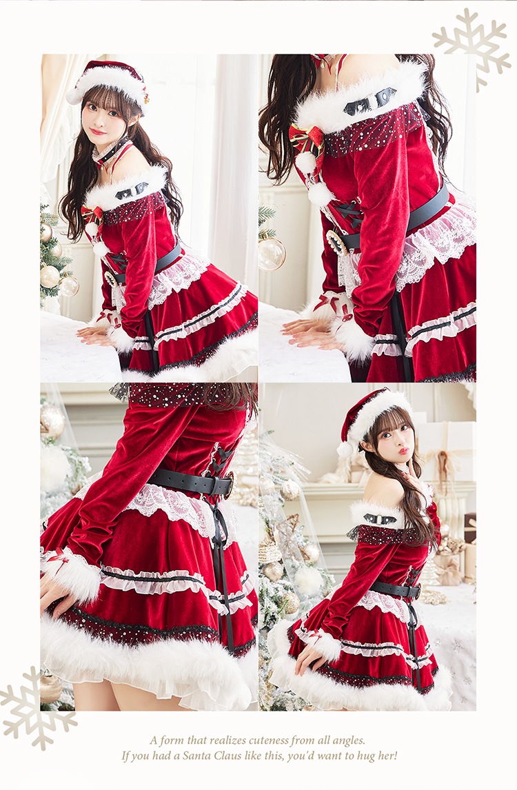 【即日発送】【藤咲凪着用】オフショルダープリンセスラインサンタ《クリスマスコスプレ7点セット》【Malymoon/マリームーン】【CS25055】