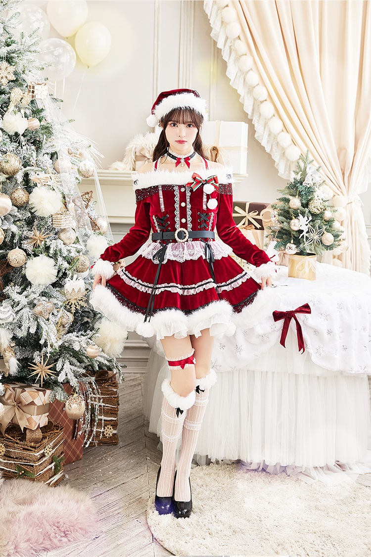 【即日発送】【藤咲凪着用】オフショルダープリンセスラインサンタ《クリスマスコスプレ7点セット》【Malymoon/マリームーン】【CS25055】