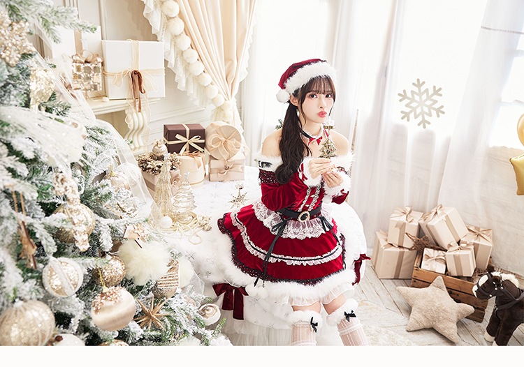 【即日発送】【藤咲凪着用】オフショルダープリンセスラインサンタ《クリスマスコスプレ7点セット》【Malymoon/マリームーン】【CS25055】
