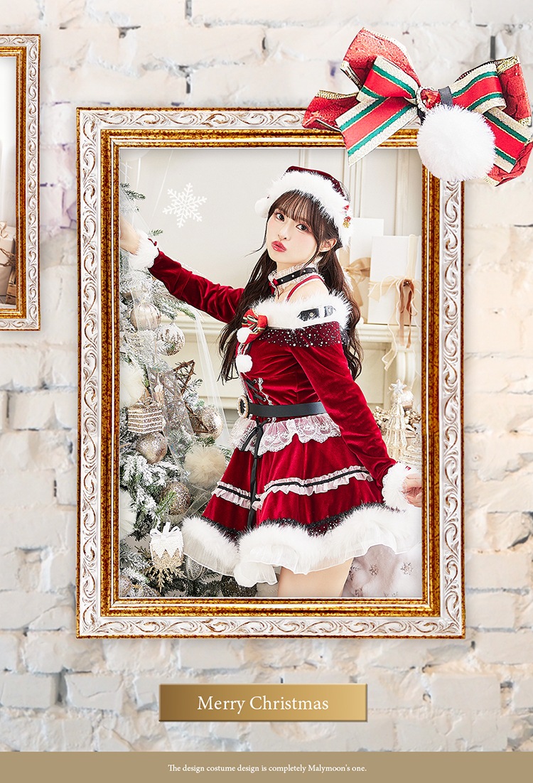 【即日発送】【藤咲凪着用】オフショルダープリンセスラインサンタ《クリスマスコスプレ7点セット》【Malymoon/マリームーン】【CS25055】