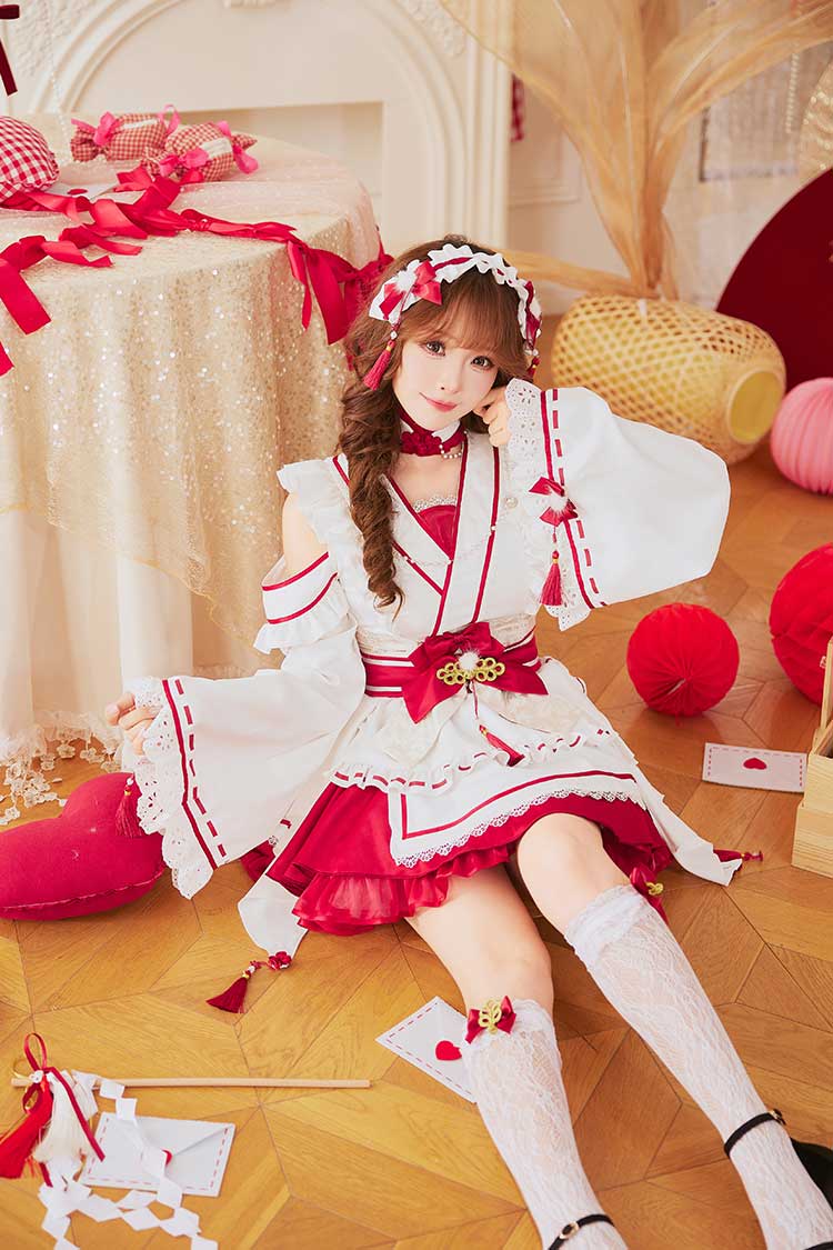 【予約-12月中旬頃より順次発送予定】ホワイトフリリー巫女ドール《オリジナルコスプレ6点セット》【Malymoon/マリームーン】【CS25175】