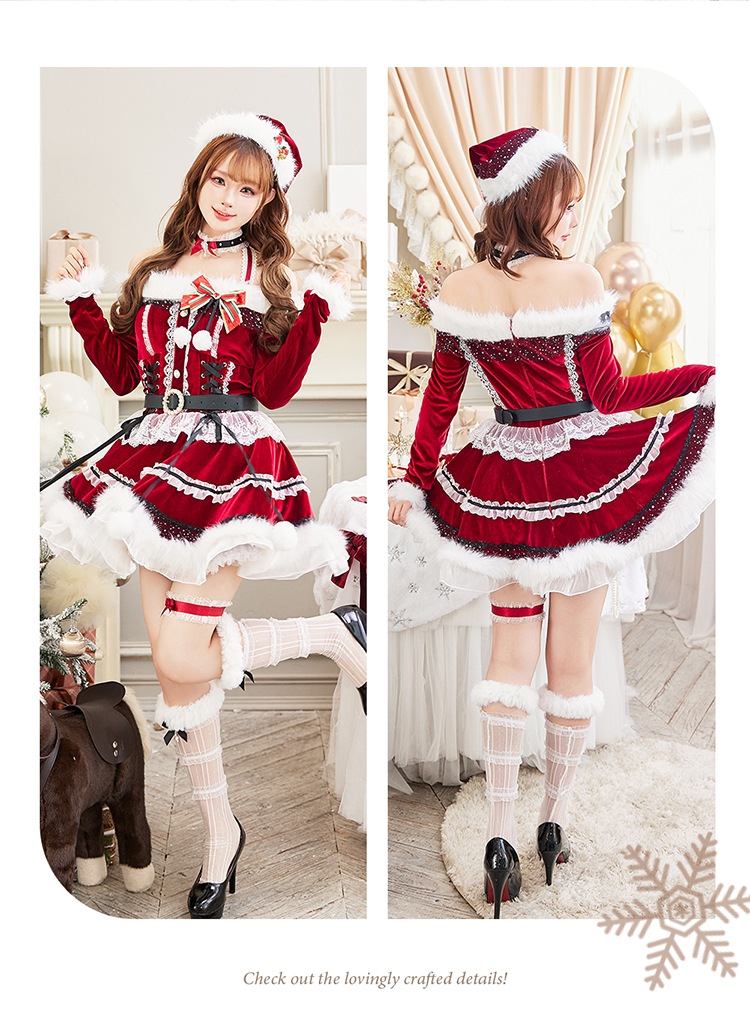 【即日発送】オフショルダープリンセスラインサンタ《クリスマスコスプレ7点セット》【Malymoon/マリームーン】【CS25055-2】