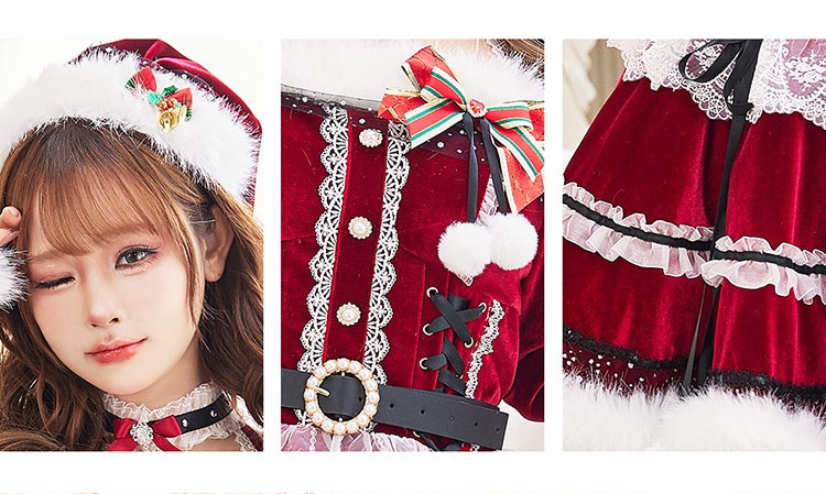 【即日発送】オフショルダープリンセスラインサンタ《クリスマスコスプレ7点セット》【Malymoon/マリームーン】【CS25055-2】