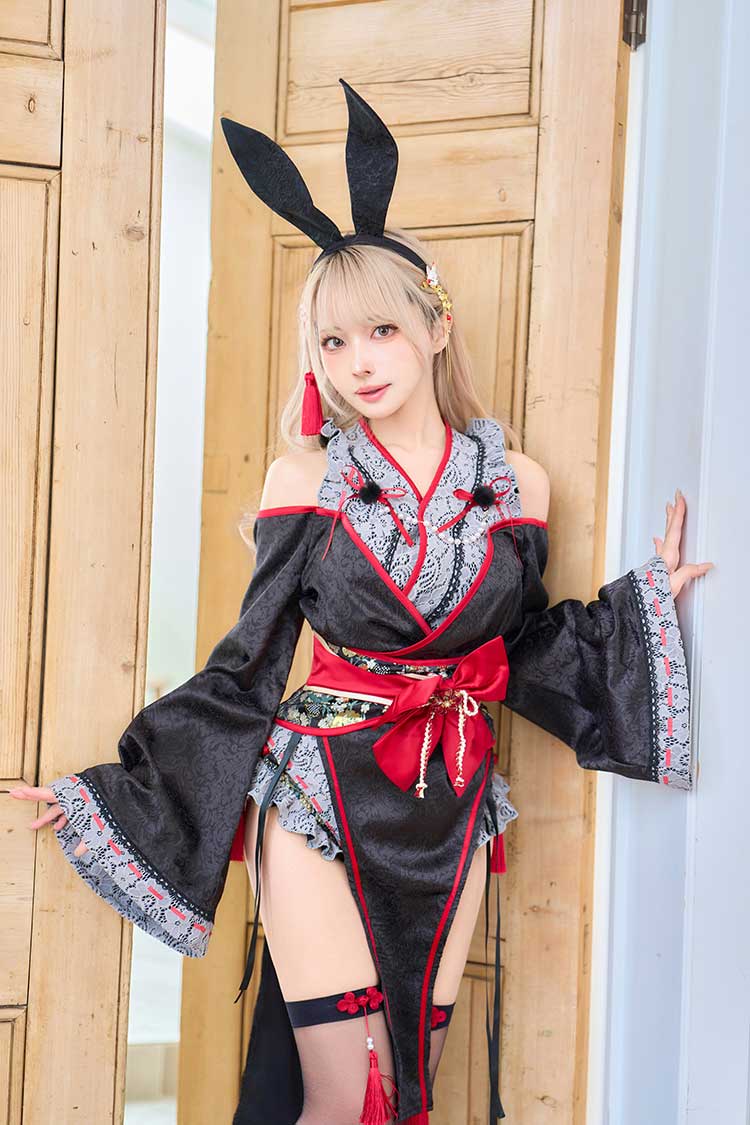 【即日発送】ロングスリット巫女バニー《オリジナルコスプレ9点セット》【Malymoon/マリームーン】【CS25176】