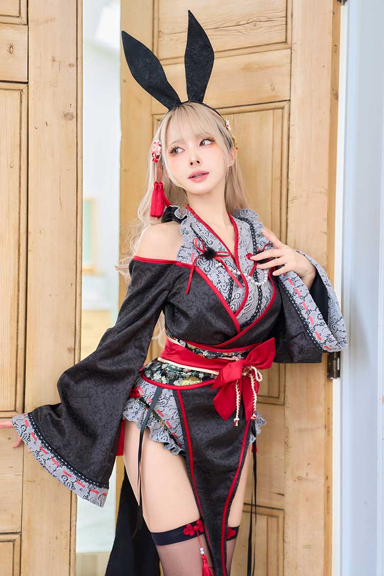 【即日発送】ロングスリット巫女バニー《オリジナルコスプレ9点セット》【Malymoon/マリームーン】【CS25176】