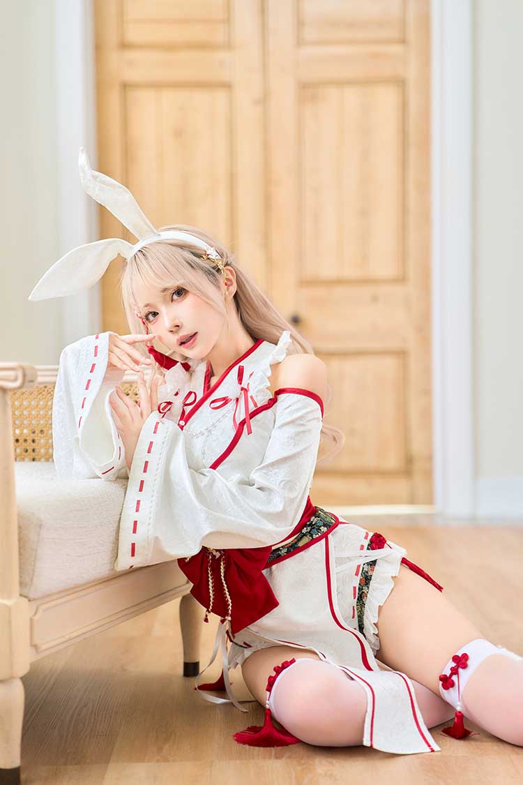 【即日発送】ロングスリット巫女バニー《オリジナルコスプレ9点セット》【Malymoon/マリームーン】【CS25176】