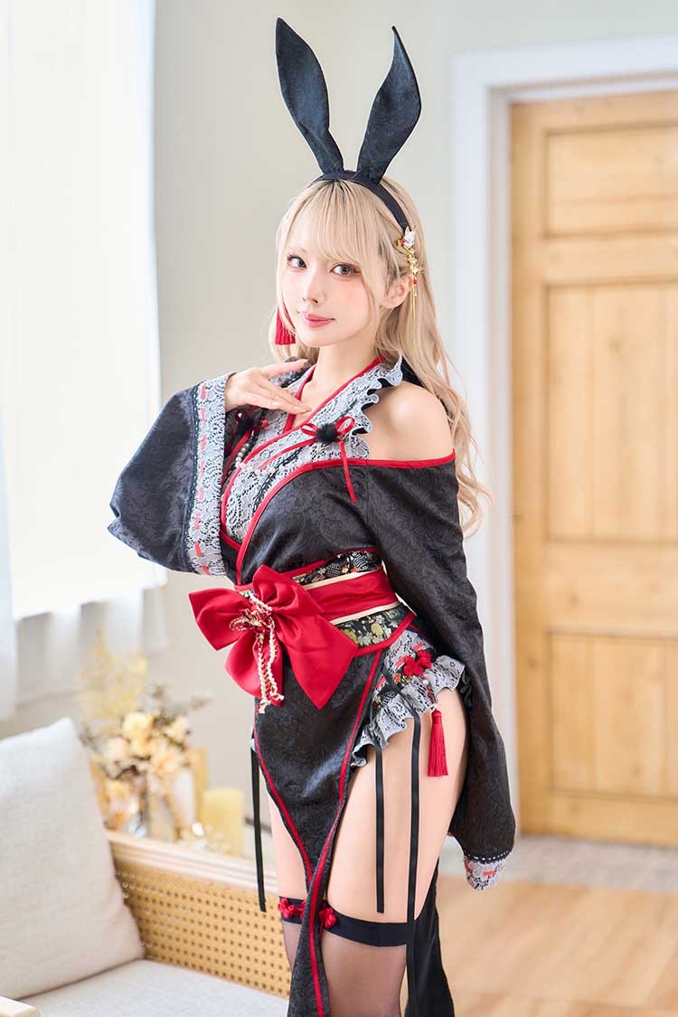 【即日発送】ロングスリット巫女バニー《オリジナルコスプレ9点セット》【Malymoon/マリームーン】【CS25176】