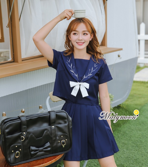 【即日発送】JK制服/半袖セーラー服女子高生（ネイビー）《ハロウィンコスプレ3点セット》【Malymoon/マリームーン】【6735】