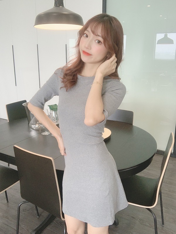 タイト5分袖ワンピース グレー かわいいルームウェア1点 Malymoon マリームーン 3308 ルームウェア Malymoon マリームーン オフィシャルウェブストア