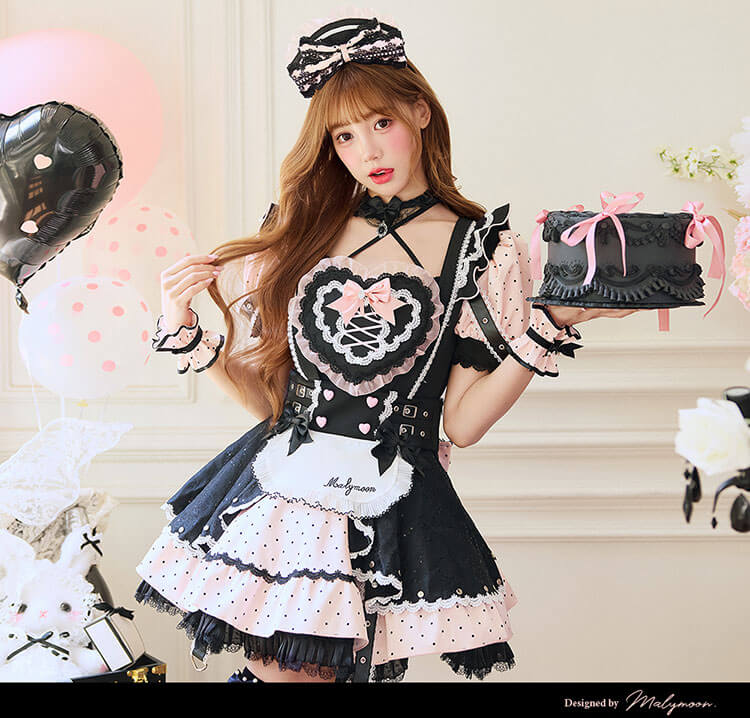 即日発送】ハートラッフルドールメイド《ハロウィンコスプレ11点セット