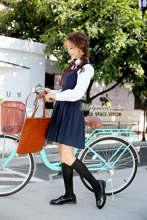 【即日発送】JK制服/紺ワンピース女子高生（半袖/長袖）赤紐リボン《ハロウィンコスプレ4点セット》【Malymoon/マリームーン】【6716】