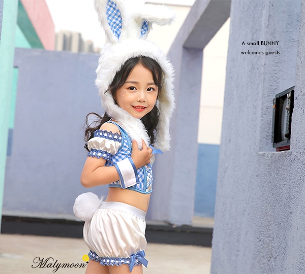 【即日発送】ふわもこバニーガールキッズ女の子用(子供衣装ギンガムチェック2カラー)《ハロウィンコスプレ6点セット》【Malymoon/マリームーン】【3521kids】