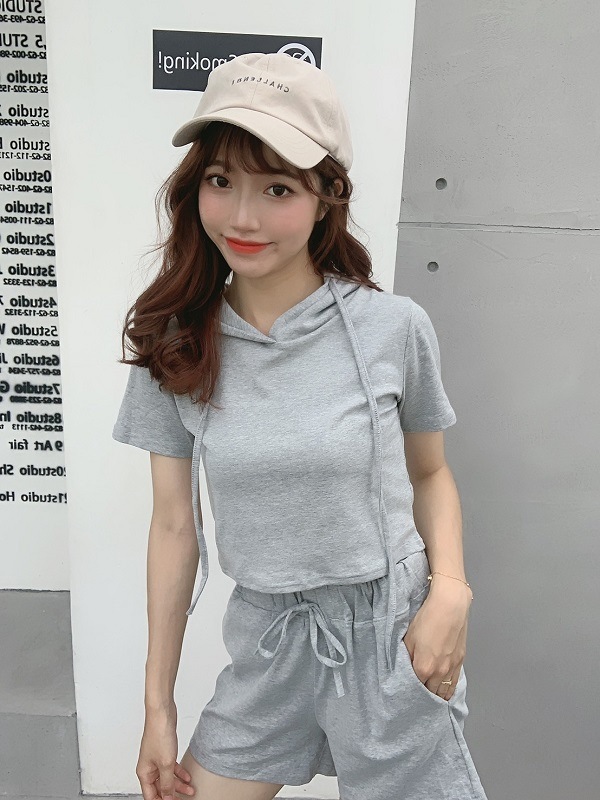 半袖パーカーセットアップ グレー かわいいルームウェア2点セット Malymoon マリームーン 3312 ルームウェア Malymoon マリームーン オフィシャルウェブストア