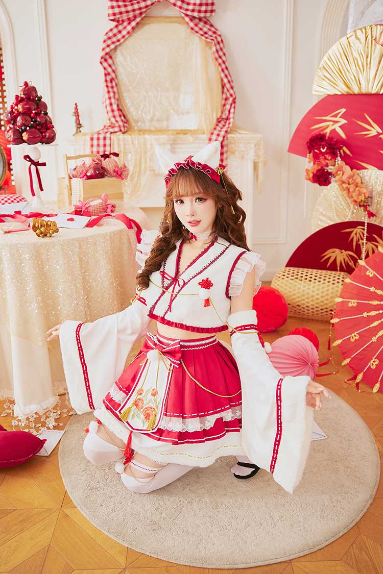 【予約-12月下旬頃より順次発送予定】ロマンティックブルーム巫女キャット《オリジナルコスプレ8点セット》【Malymoon/マリームーン】【CS25198】