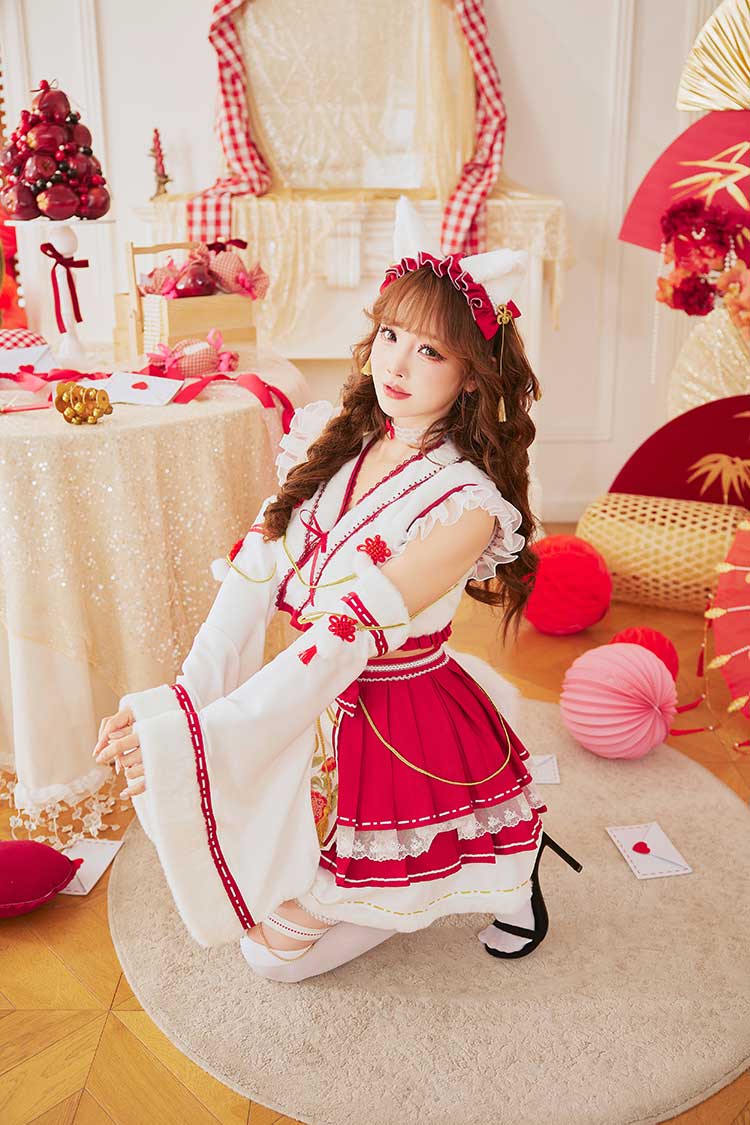 【予約-12月下旬頃より順次発送予定】ロマンティックブルーム巫女キャット《オリジナルコスプレ8点セット》【Malymoon/マリームーン】【CS25198】