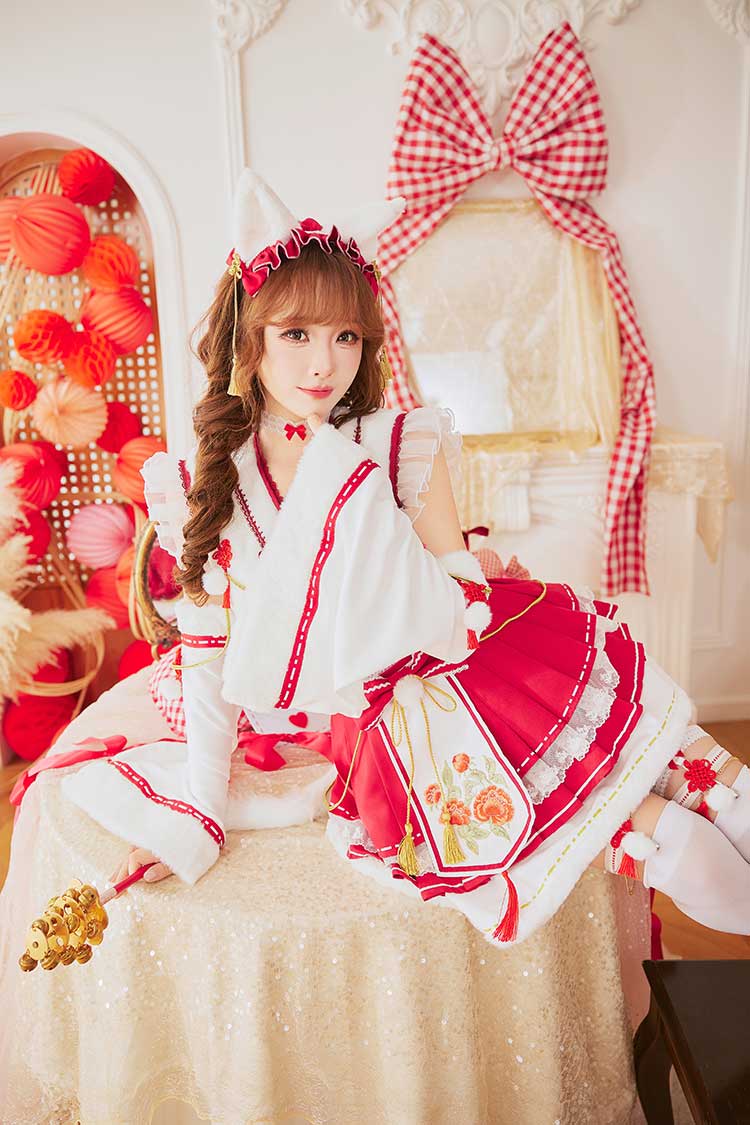 【予約-12月下旬頃より順次発送予定】ロマンティックブルーム巫女キャット《オリジナルコスプレ8点セット》【Malymoon/マリームーン】【CS25198】