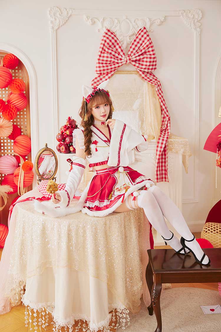 【予約-12月下旬頃より順次発送予定】ロマンティックブルーム巫女キャット《オリジナルコスプレ8点セット》【Malymoon/マリームーン】【CS25198】