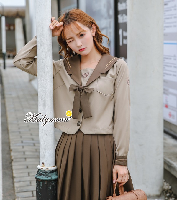 Mサイズのみ即納】JK制服/長袖セーラー服女子高生（ブラウン