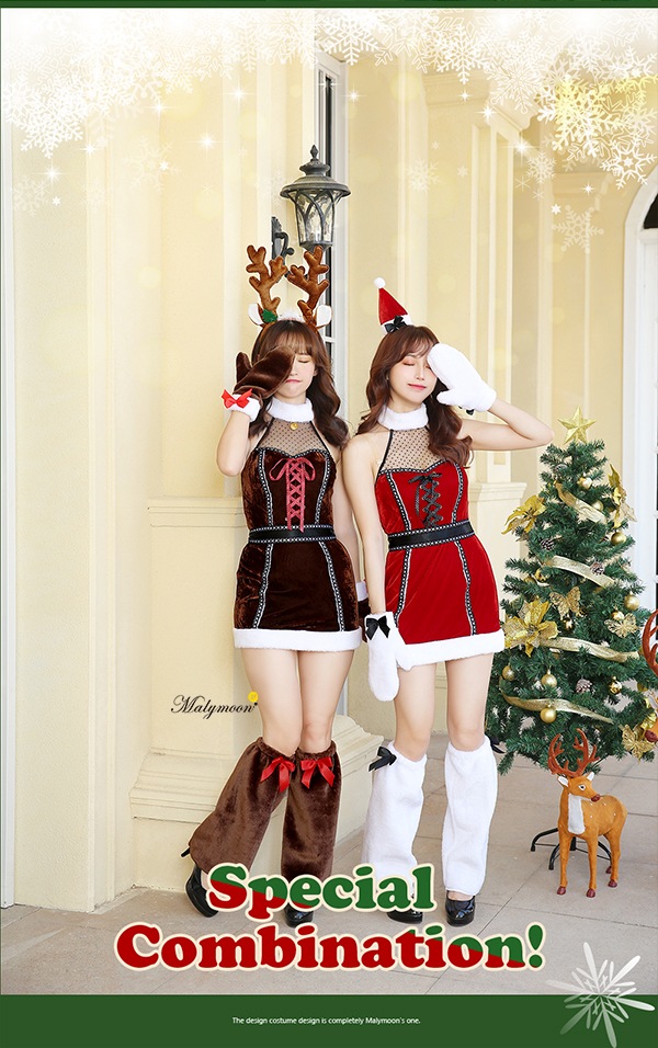 【サンタは予約-10月下旬頃より順次発送予定】ふわもこサンタ&トナカイ《クリスマスコスプレ5点セット》Malymoon/マリームーン【7538-2】