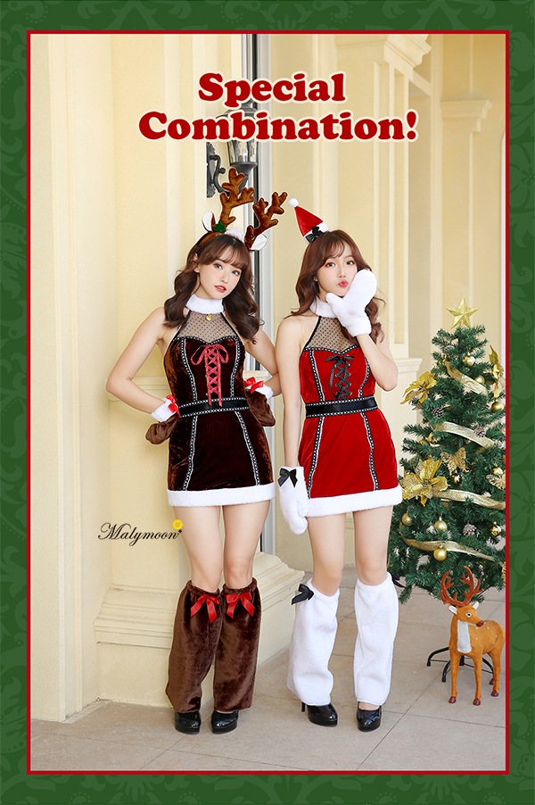 【サンタは予約-10月下旬頃より順次発送予定】ふわもこサンタ&トナカイ《クリスマスコスプレ5点セット》Malymoon/マリームーン【7538-2】