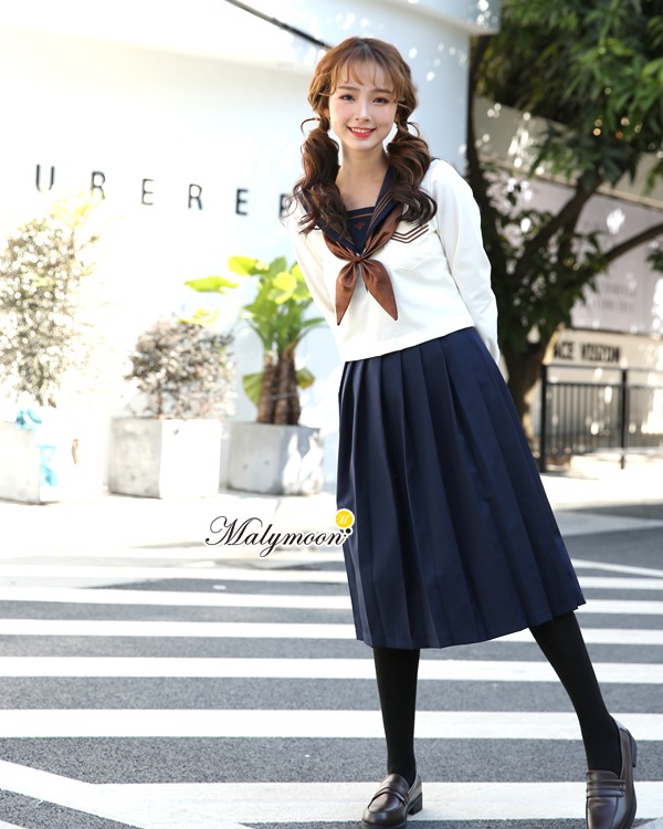Jk制服 長袖セーラー服女子高生 ブラウンスカーフ ロング丈プリーツスカート ハロウィンコスプレ3点セット Malymoon マリームーン 6713n 全てのコスチューム All Costume 女子高生 制服 School Uniform Malymoon マリームーン オフィシャルウェブストア