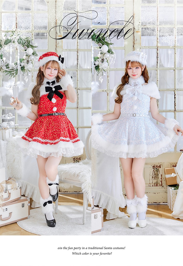 【予約-11月中旬頃より順次発送予定】スパークリージュエルリボンサンタ《クリスマスコスプレ9点セット》【Malymoon/マリームーン】【CS25059-2】