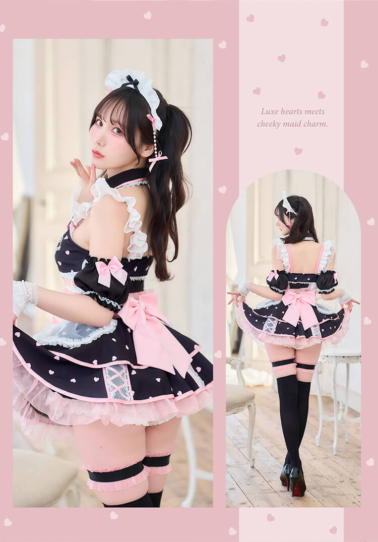 【予約-10月24日頃より順次発送予定】ハートシャワーパールメイド《ハロウィンコスプレ14点セット》【Malymoon/マリームーン】【CS25222】