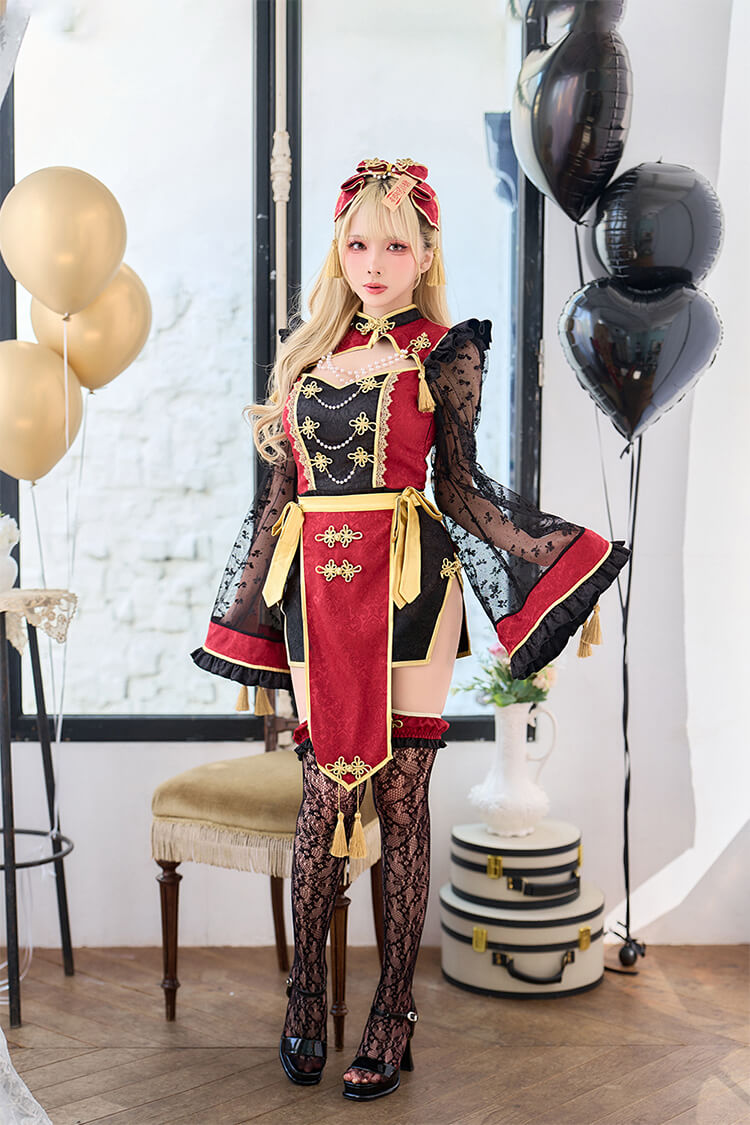 【予約-9月中旬頃より順次発送予定】ブラックレーススリットチャイナ《ハロウィンコスプレ8点セット》【vanityME. × Malymoon】【CS26084】
