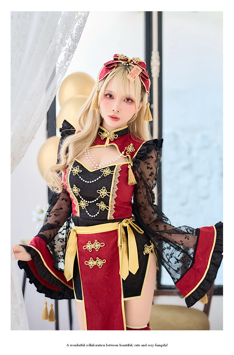 【予約-9月中旬頃より順次発送予定】ブラックレーススリットチャイナ《ハロウィンコスプレ8点セット》【vanityME. × Malymoon】【CS26084】