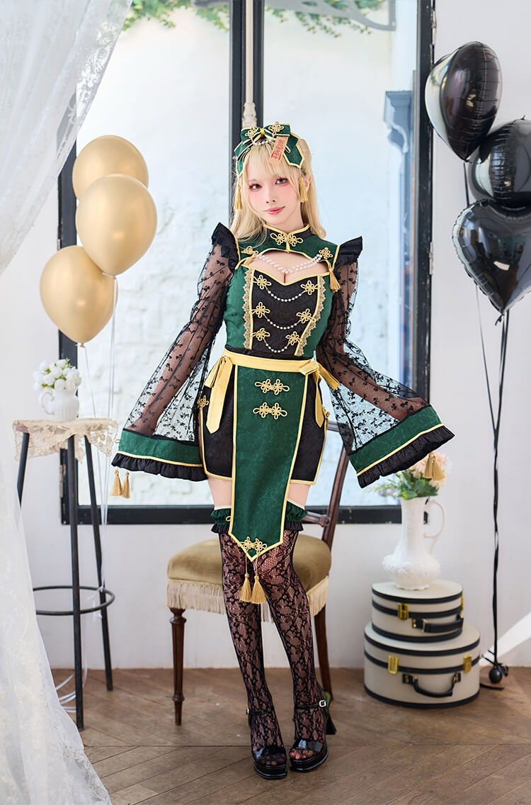 【予約-9月中旬頃より順次発送予定】ブラックレーススリットチャイナ《ハロウィンコスプレ8点セット》【vanityME. × Malymoon】【CS26084】