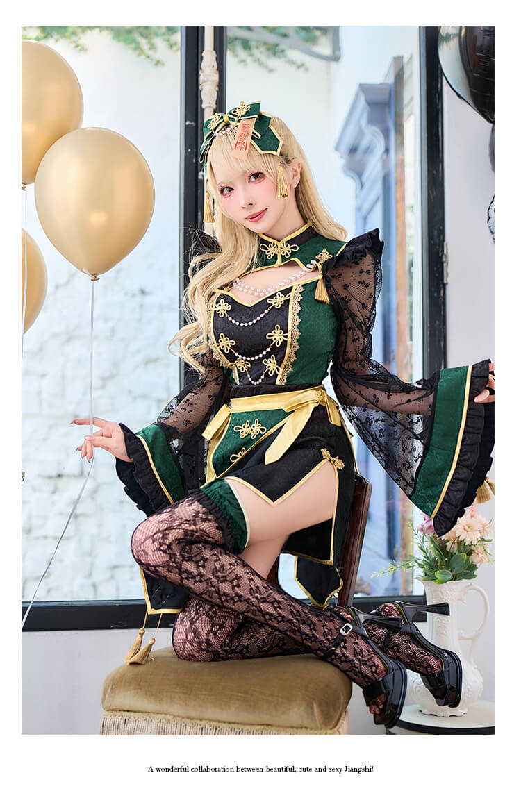 【予約-9月中旬頃より順次発送予定】ブラックレーススリットチャイナ《ハロウィンコスプレ8点セット》【vanityME. × Malymoon】【CS26084】