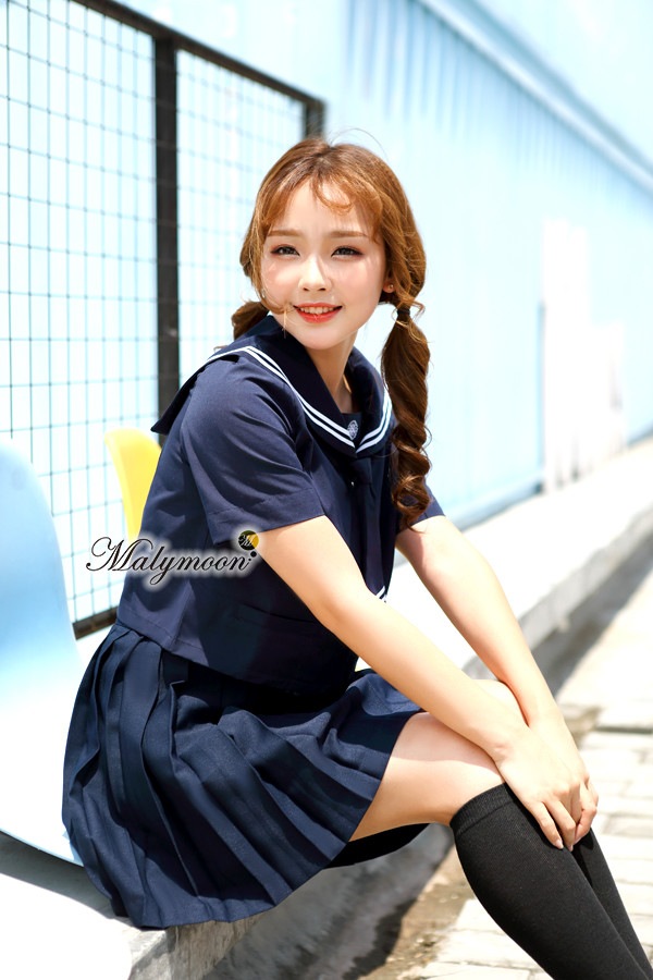 【Lサイズは即納】JK制服/半袖セーラー服女子高生（ネイビー)リボンタイ《ハロウィンコスプレ3点セット》【Malymoon/マリームーン】【2081】