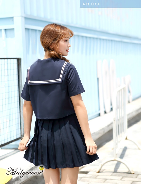 【Lサイズは即納】JK制服/半袖セーラー服女子高生（ネイビー)リボンタイ《ハロウィンコスプレ3点セット》【Malymoon/マリームーン】【2081】