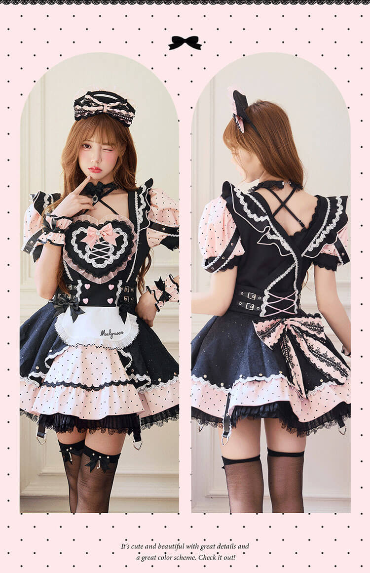 【即日発送】ハートラッフルドールメイド《ハロウィンコスプレ11点セット》【Malymoon/マリームーン】【CS26091】