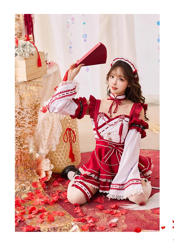 【予約-11月下旬頃順次発送予定】ミルフィーユフリルドーリー巫女メイド《オリジナルコスプレ8点セット》【Malymoon/マリームーン】【10122】