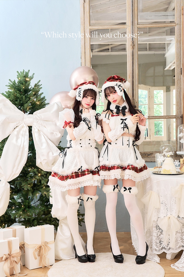 【予約-11月下旬頃より順次発送予定】【中村里砂&藤咲凪着用】ミルクニットフレーズたれ耳サンタドレス《クリスマスコスプレ7-8点セット》【CS25061】【CS25079】
