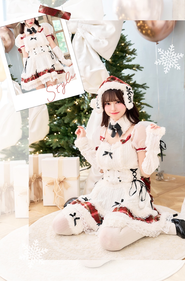 【予約-11月下旬頃より順次発送予定】【中村里砂&藤咲凪着用】ミルクニットフレーズたれ耳サンタドレス《クリスマスコスプレ7-8点セット》【CS25061】【CS25079】