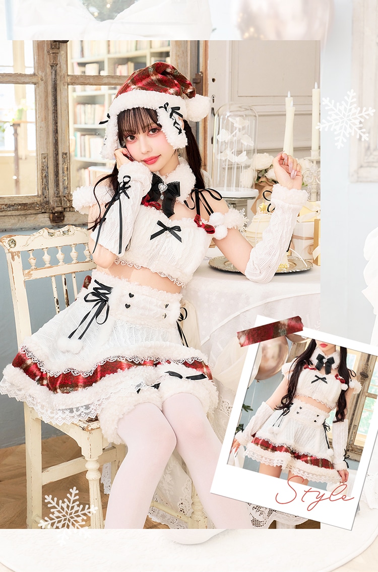 【予約-11月下旬頃より順次発送予定】【中村里砂&藤咲凪着用】ミルクニットフレーズたれ耳サンタドレス《クリスマスコスプレ7-8点セット》【CS25061】【CS25079】