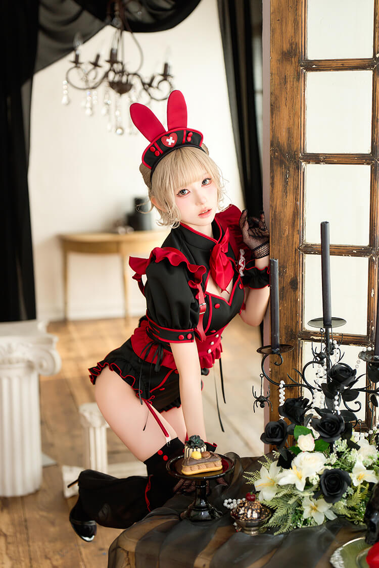 【予約-9月中旬頃より順次発送予定】レッドムーンバニーナース《ハロウィンコスプレ11点セット》【Malymoon/マリームーン】【CS25230】