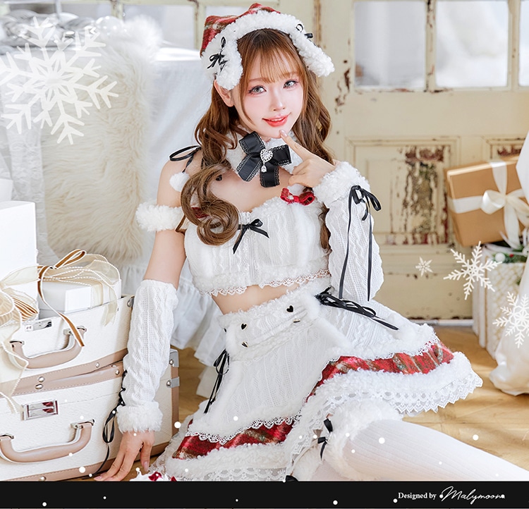 【予約-11月下旬頃より順次発送予定】ミルクニットフレーズたれ耳サンタドレス《クリスマスコスプレ7-8点セット》【CS25061-2】【CS25079-2】
