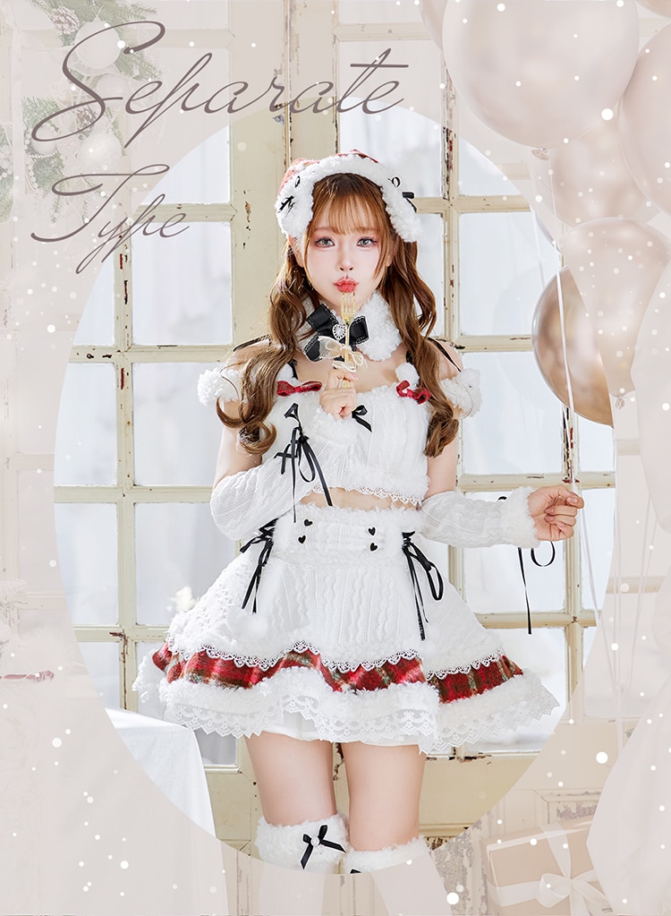 【予約-11月下旬頃より順次発送予定】ミルクニットフレーズたれ耳サンタドレス《クリスマスコスプレ7-8点セット》【CS25061-2】【CS25079-2】